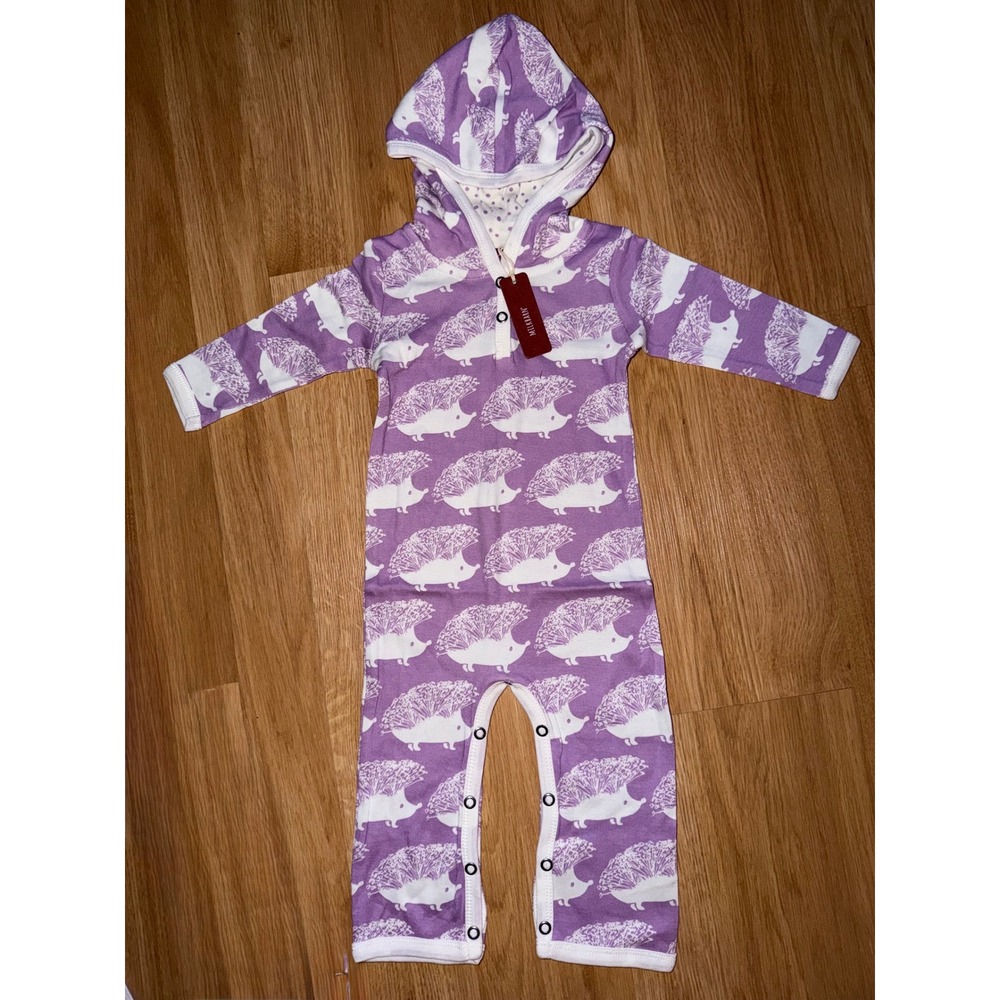 Milkbarn Purple Hedgehog Hooded Romper Long Sleeve Snap One Piece 3-6 Months
